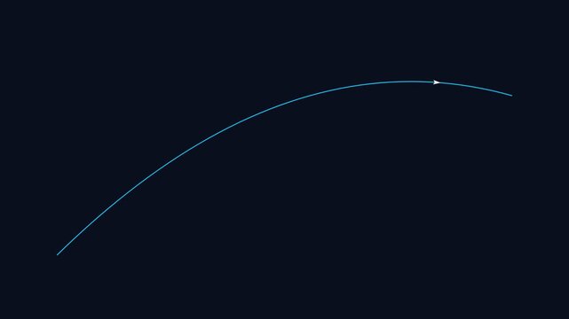 Blue arrow moving along a curved trajectory path representing a navigation route or progress