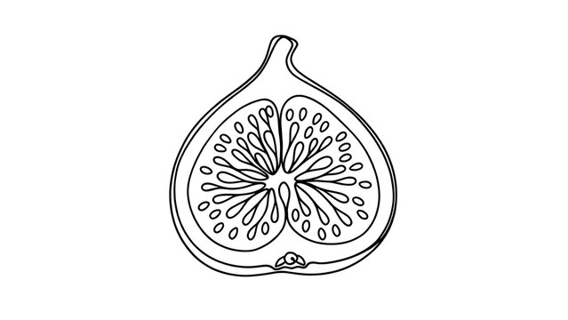 Fig fruit cross section line art white background.