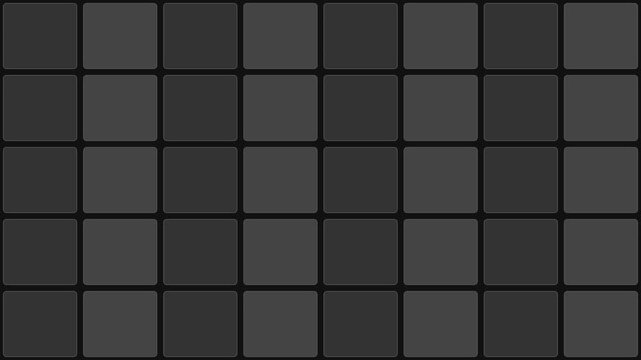 Dark grey rounded squares bouncing into a grid pattern on a black background for transitions