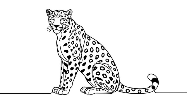 Illustration of a leopard sitting on white background.