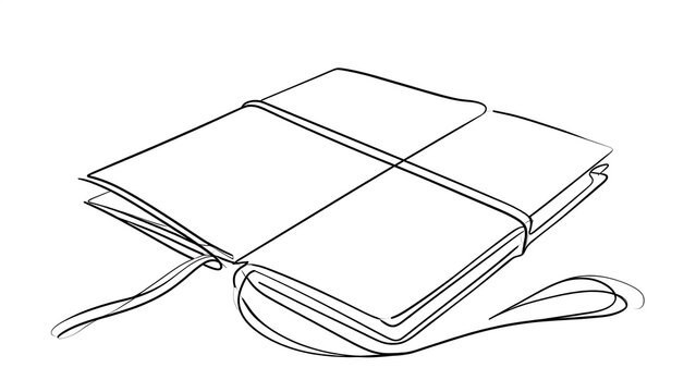 Closed notebook with tassel on white background.