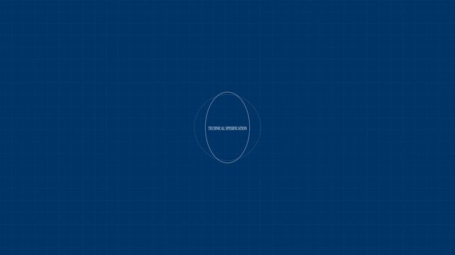 Technical specification text rotating on a blue blueprint grid background for engineering projects