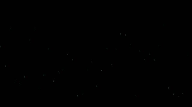 White programming syntax symbols falling like rain on a black background for digital data concepts