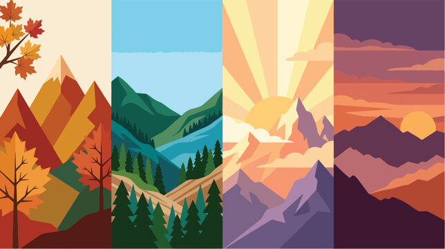 Layered paper mountain landscape. Abstract 3D papercraft summits with minimalist design.