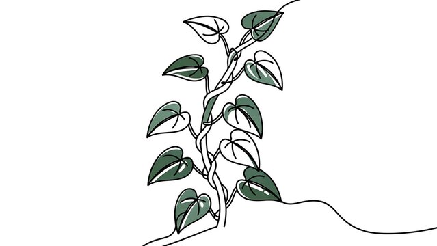 Illustrated pothos plant with white background.