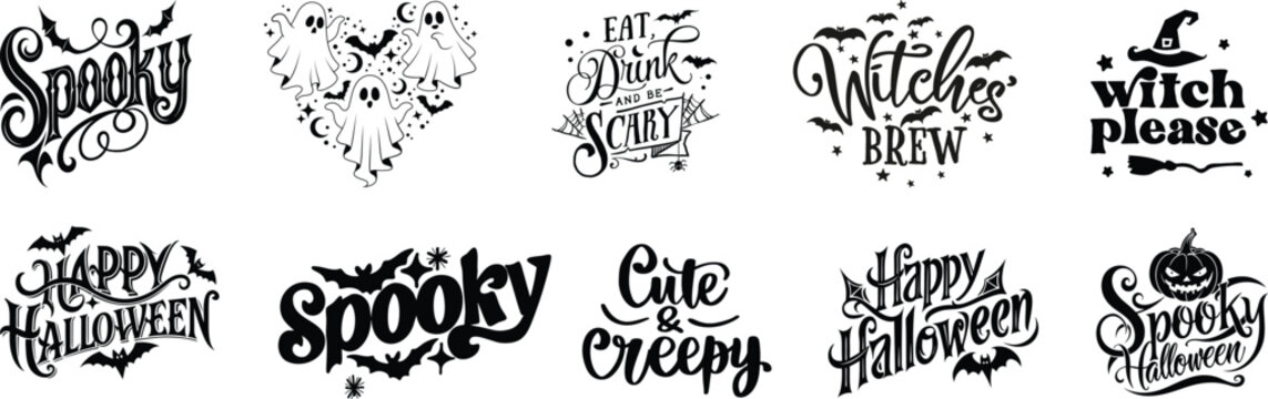 Halloween typography and spooky lettering phrases for holiday designs