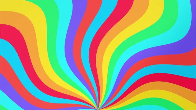 Retro Groovy Sunburst Rainbow Wavy Radial Motion Background