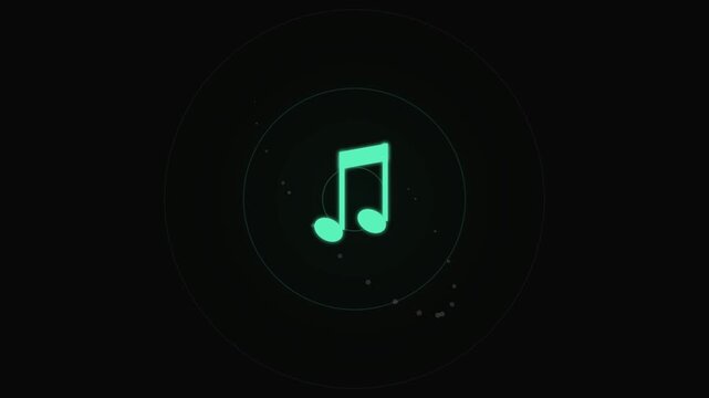 Minimalist glowing music note icon animation with pulsing circular waves on black background