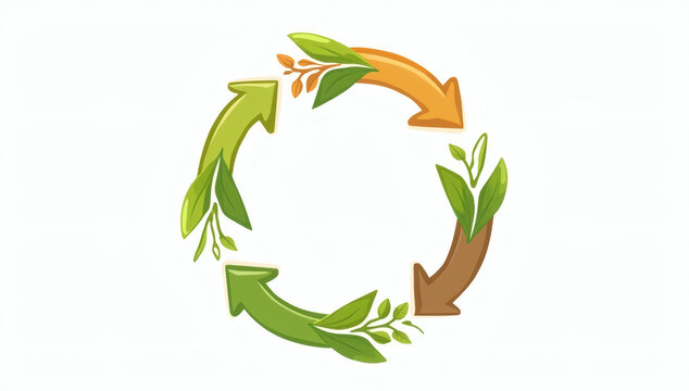Ecology recycling circular arrows icon with green leaves representing sustainability and zero waste concept