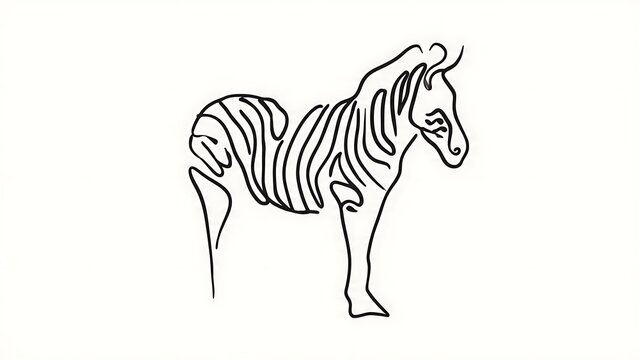 Minimalist zebra line art illustration white background.