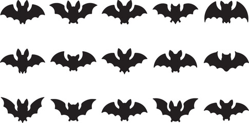 Fototapeta premium Halloween bat vector silhouette set flying bats icons collection bundle black vampire bats isolated on white background