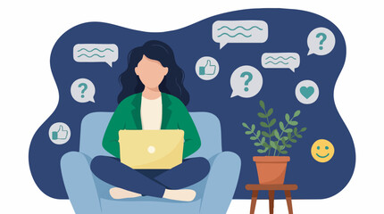 Young woman on laptop, engaging in online communication and social media