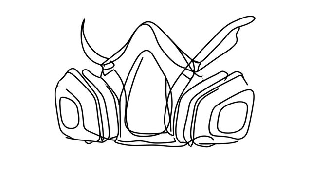 Illustrated gas mask design on white background.