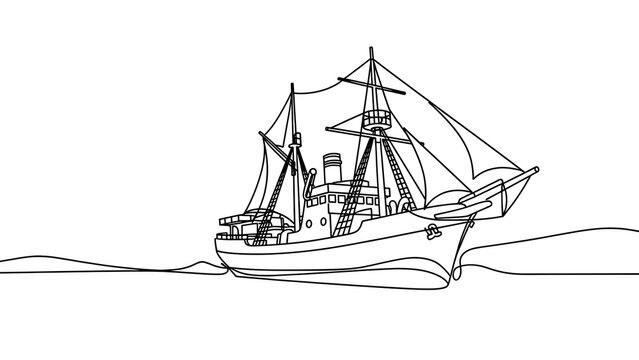 Old sailing ship line art white background.