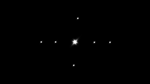 Glowing twinkling stars animation, sparkling cartoon shine effect, white vector doodle stars, retro glitter motion, black screen chroma key background, 4k