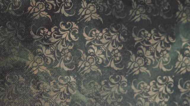 Close Up Shot of Vintage Floral Damask Fabric in Dark Teal