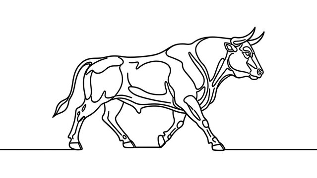 Line art bull illustration on white background.