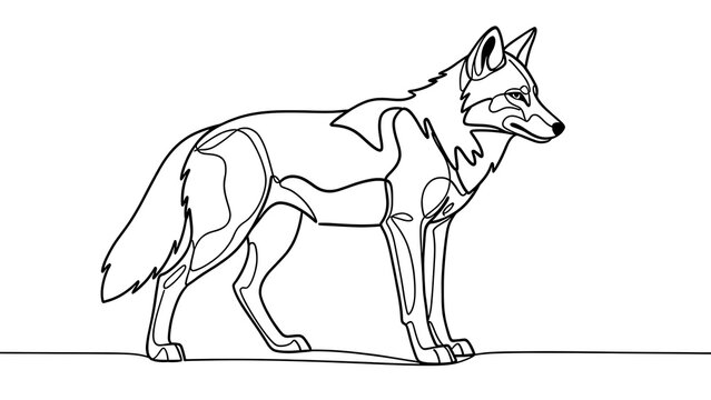 Line art drawing of a wolf on white background.