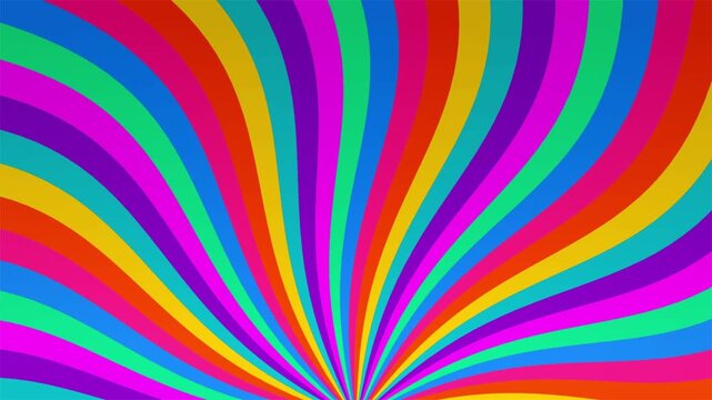 Retro Groovy Sunburst Background with Colorful Rotating Psychedelic Rays