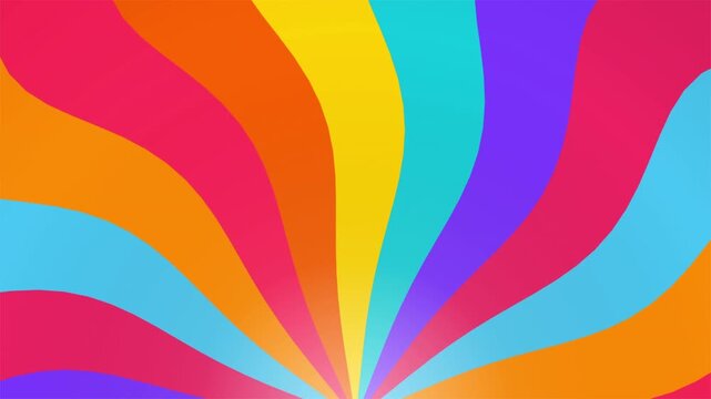 Retro Groovy Sunburst Rainbow Wavy Rays Motion Graphic Background