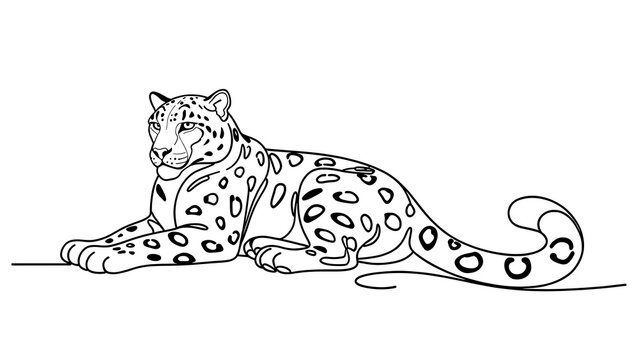 Snow leopard line art illustration white background.