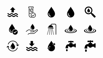 Obraz premium Collection of water conservation and usage icons with transparent background for educational and environmental projects