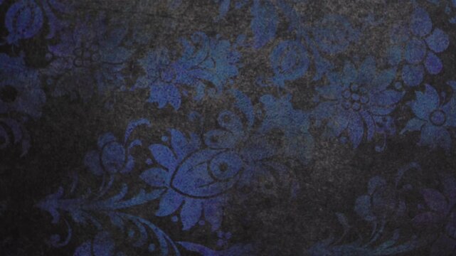 Close Up Shot of Dark Blue Vintage Floral Damask Pattern Surface