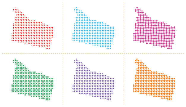 american state Map of oregon vector illustration set of colorful abstract shapes with dots stars and icons.