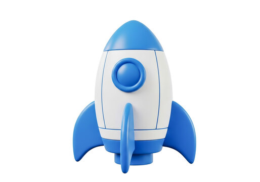 Blue and white toy rocket ship icon