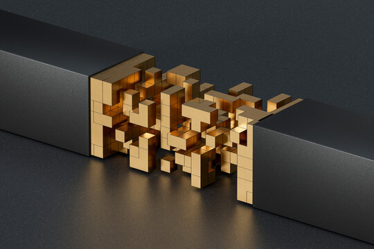 3D Golden Cubes Connecting Abstract Architecture