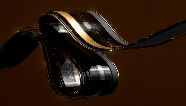3D Elegant Black Gold Ribbon Knot Sculpture
