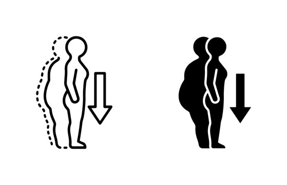 Weight Loss Icons, Body Transformation, Slimming Down Vector Graphics, Health Journey