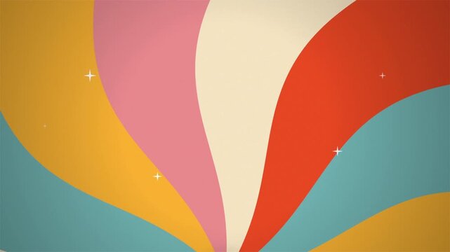 Groovy Sunburst Retro 70s Abstract Background with Wavy Rotating Rays and Twinkling Stars Animation Loop