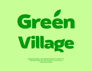 Naklejka premium Vector Eco sign Green Village. Bright Classy Font. Typography Trendy Alphabet Letters and Numbers set.