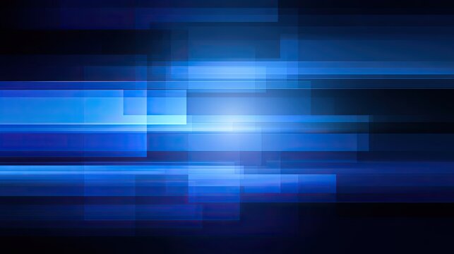 Abstract blue and black horizontal glowing lines and rectangles with light glow