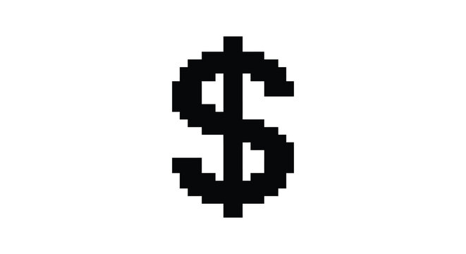 Pixelated dollar sign silhouette on a white background a simplified monetary symbol