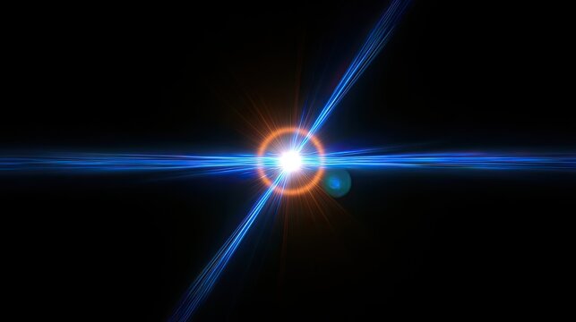 A bright, radiant cosmic explosion or starburst with blue light trails