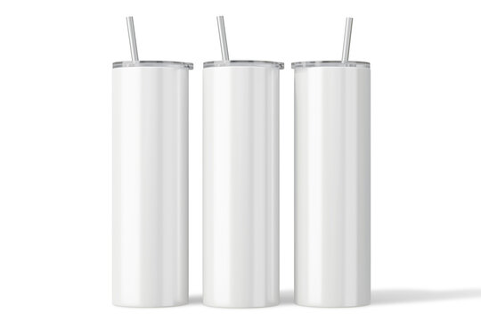Three 20 oz Skinny tumblers with Handle Video on Transparent Background. 3d rendering