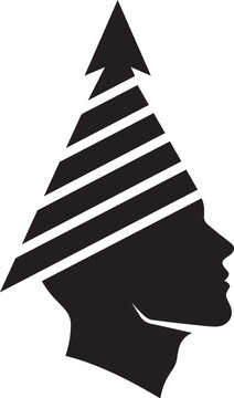 Minimalist human head silhouette with an upward pointing arrow party hat icon design