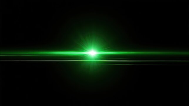 A bright green light flares horizontally against a dark background