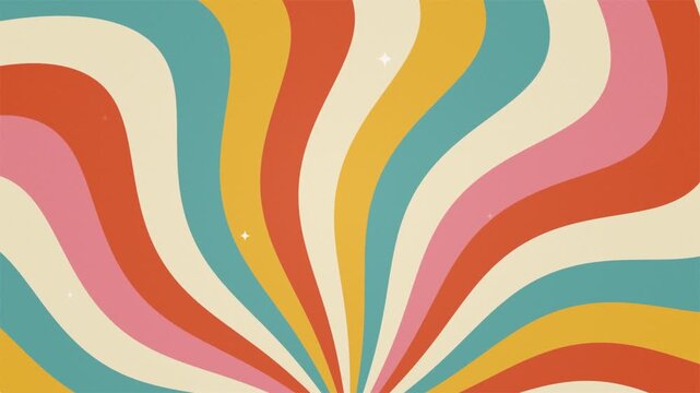 Groovy Sunburst Retro Wavy Background Animation with Vintage 70s Psychedelic Style and Colorful Sunburst Rays