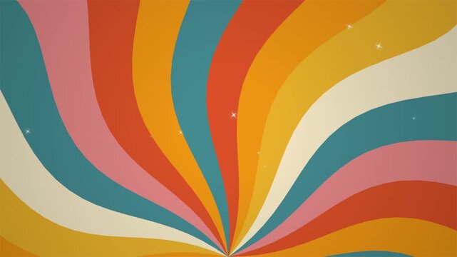 Groovy Sunburst Retro 70s Style Wavy Motion Graphic Background Loop with Sparkles