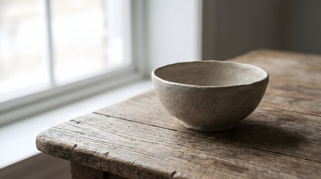 Empty bowl on table symbolizing hunger, food scarcity and poverty concept