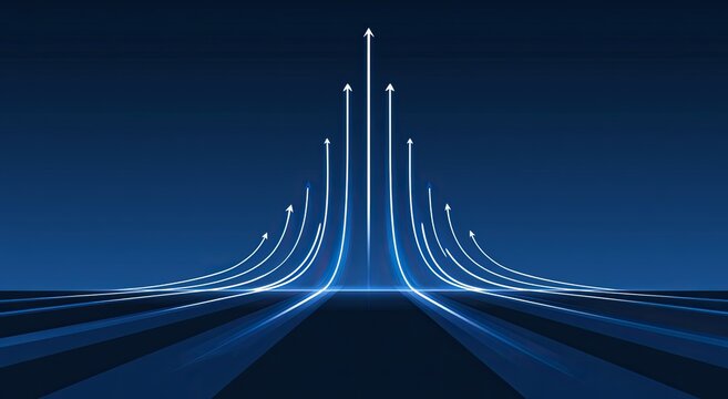 Streaks of light converge and rise, creating a dynamic upward trajectory