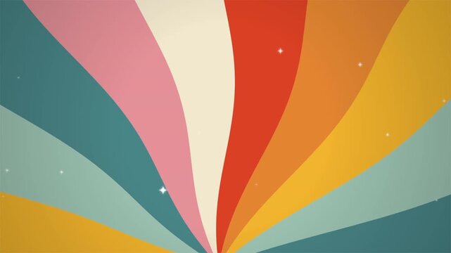 Groovy Sunburst Retro 70s Style Motion Graphic Background with Sparkling Stars Animation Loop