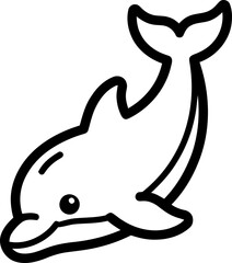 Simple outline drawing of a happy dolphin jumping, isolated on white background. © teressa