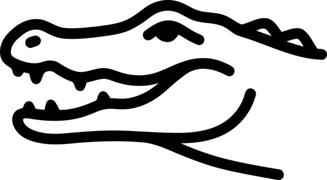 Minimalist alligator head illustration, simple line art drawing, black and white, vector graphic