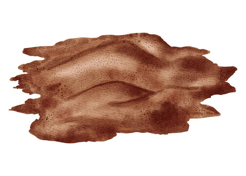Watercolor brown soil texture isolated on a white background. Hand drawn ground surface backdrop, of garden dirt, to represent natural and ecological concepts, farming, and gardening.