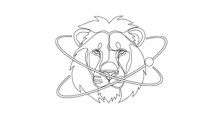 Lion Head with Atomic Orbit Symbol Line Art © Zeyi