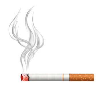 A lit cigarette emitting smoke against a plain background isolated on transparent background